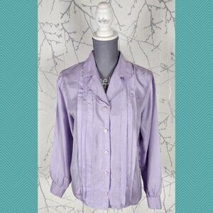Bay Club Vintage Lilac 100% Silk Pleated Front Button Up Shirt Loose
